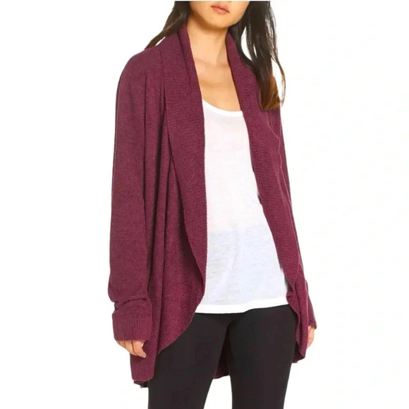 BAREFOOT DREAMS | CozyChic Lite®Circle Open Front Cardigan in Burgundy Size XS/S - Picture 4 of 11